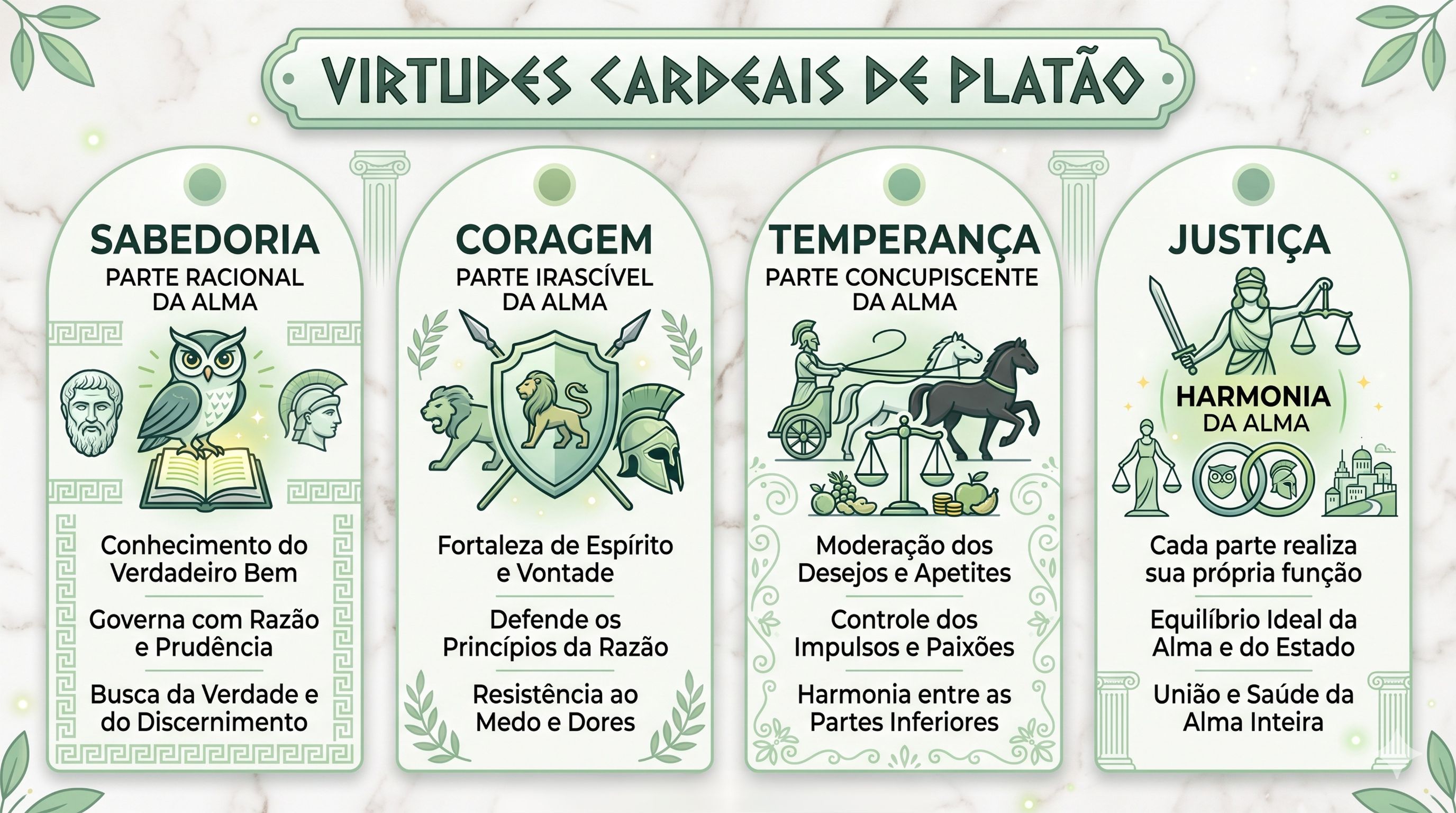 Infografia das quatro virtudes cardinais de Platão